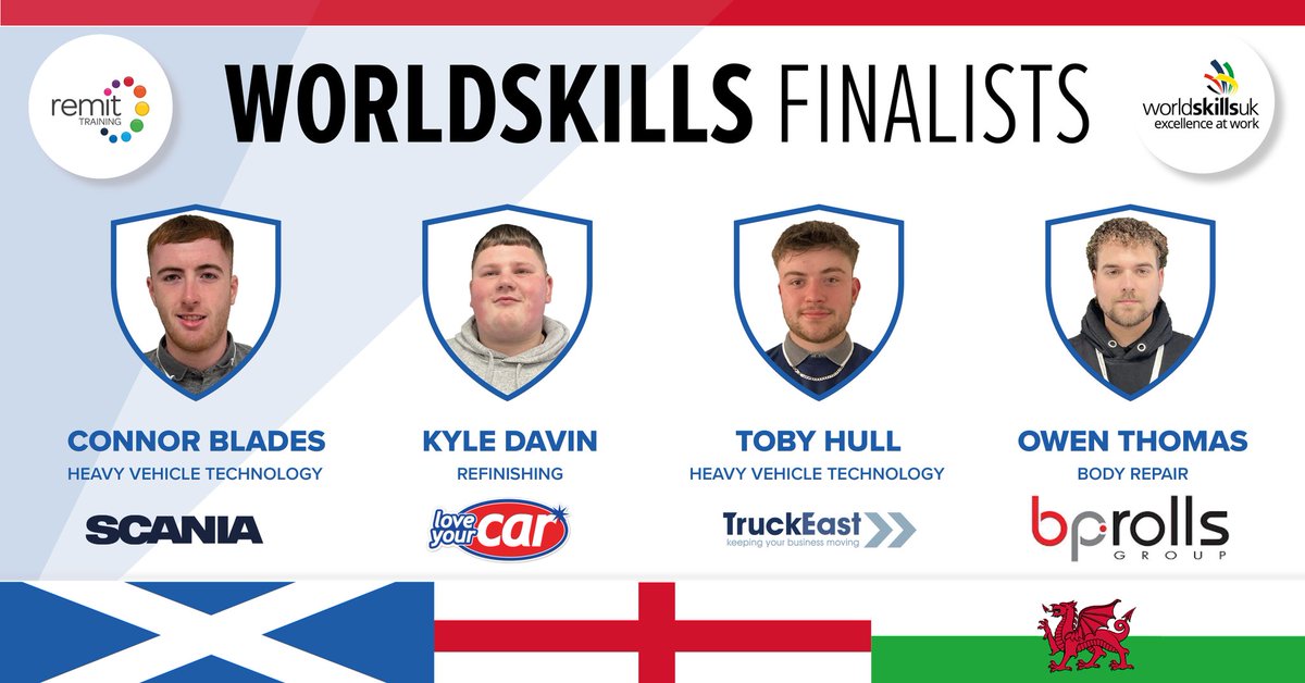 RemitTraining's tweet image. THEY'RE THROUGH TO THE FINALS! 🎉

We're not talking about the Euros, (#itscominghome🤫)⚽

CONGRATULATIONS to our @worldskillsuk  FINALISTS, our men of the match: @ScaniaUK's Connor Blades, LoveYourCar's Kyle Davin, @TruckEast's Toby Hull and @bprollsgroup's Owen Thomas