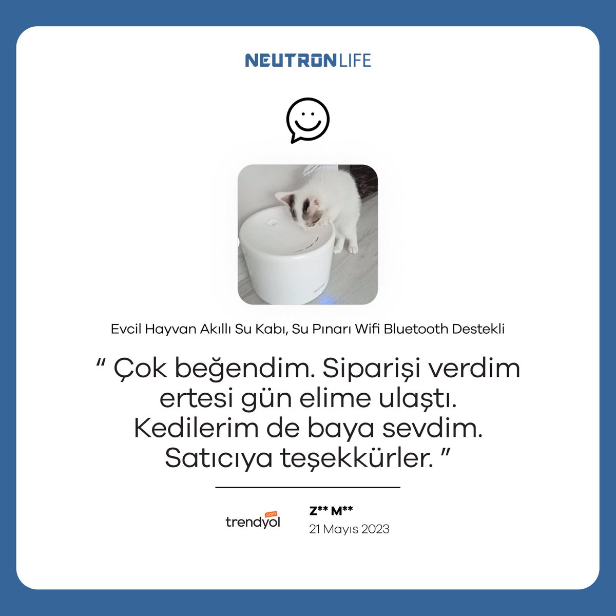 neutronlife's tweet photo. "Çok beğendim. Siparişi verdim, ertesi gün elime ulaştı. Kedilerim de baya sevdi. Satıcıya teşekkürler."

#Neutron #NeutronLIFE #NeutronAkıllıSuKabı #KediSeverler #EvcilHayvanBakımı https://t.co/T2J9unSrFj