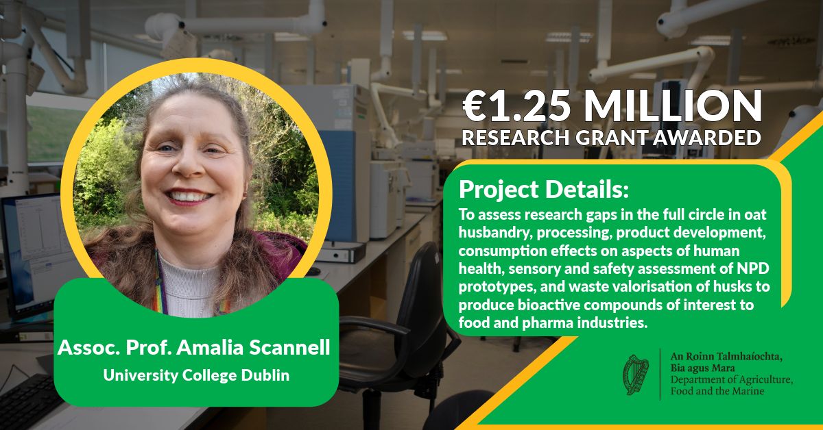 ucdagfood's tweet photo. €1.256m has been awarded to @ucdagfood project @OatsHealthy "Closing the Circle: Optimising Parameters for Oat Growth, Bioctive Extraction, &amp; Processing to Produce Sustainable Fortified Food-For-Health Products (HOPE)'. Project coordinator is Associate Professor @AmaliaScannell https://t.co/IjsPvZOxe8
