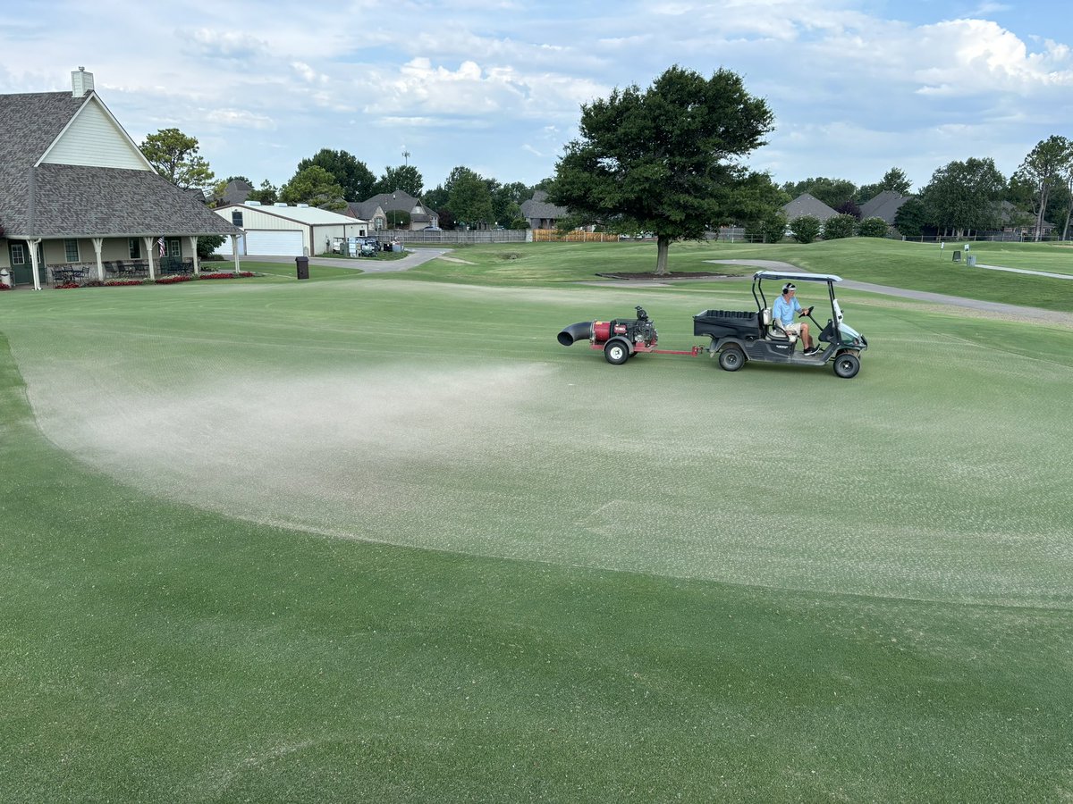 brgcsuper's tweet photo. Since the guys finished aeration a day early, we are taking the opportunity, while still closed, to go through greens once more with drag mat, double roll and blower to get them ready for pay tomorrow. Also cleaning up cores and edging bunkers. Proud of this team! https://t.co/2lqiFoagUt