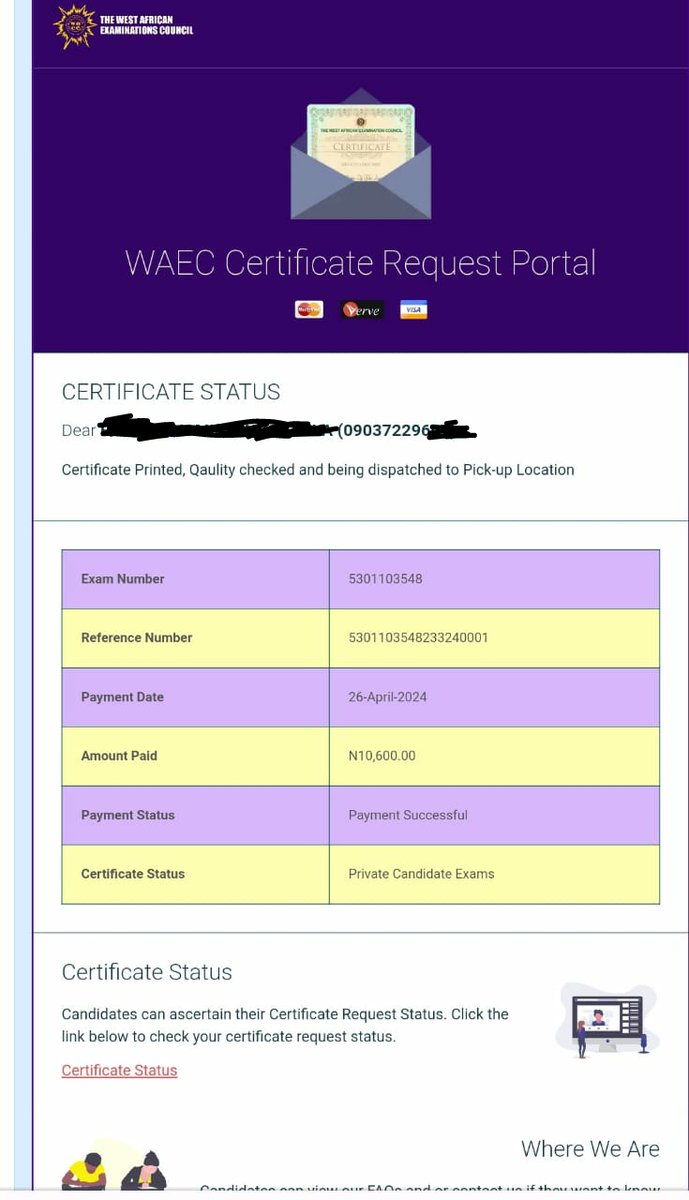 bioyedreams's tweet photo. @waecdigitalcert I applied for WASSCE certificate on 26th April,2024. 
Up till now, the has not been sent to Ibadan pick-up center. This is contrary to the information provided by this exam body that it only take 10 to 30days. Attached is the details. Kindly do the needful https://t.co/z6eeHOPRb8