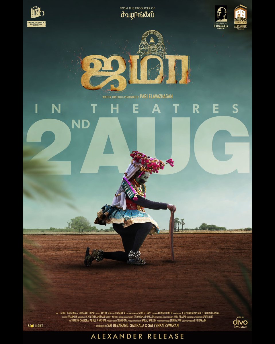 Krishna Dayal (@krishdayal17) on Twitter photo #Jama Arriving in theaters on August 02💥From the esteemed producers of #Koozhangal✨
Produced by- <a href="/LearnNteachProd/">LEARN AND TEACH PRODUCTION</a>
( Koozhangal Visionaries)
Isaignani <a href="/ilaiyaraaja/">Ilaiyaraaja</a> Musical
<a href="/PictureBoxCo1/">PictureBox</a> #Alexander
<a href="/PariElavazaghan/">Pari Elavazhagan</a>
<a href="/Ammu_Abhirami/">AmmuAbhirami</a> @Chetan_k <a href="/krishdayal17/">Krishna Dayal</a> <a href="/VasantMarimuthu/">Vasant Marimuthu</a> #Jama Arriving in theaters on August 02💥From the esteemed producers of #Koozhangal✨
Produced by- <a href="/LearnNteachProd/">LEARN AND TEACH PRODUCTION</a>
( Koozhangal Visionaries)
Isaignani <a href="/ilaiyaraaja/">Ilaiyaraaja</a> Musical
<a href="/PictureBoxCo1/">PictureBox</a> #Alexander
<a href="/PariElavazaghan/">Pari Elavazhagan</a>
<a href="/Ammu_Abhirami/">AmmuAbhirami</a> @Chetan_k <a href="/krishdayal17/">Krishna Dayal</a> <a href="/VasantMarimuthu/">Vasant Marimuthu</a>