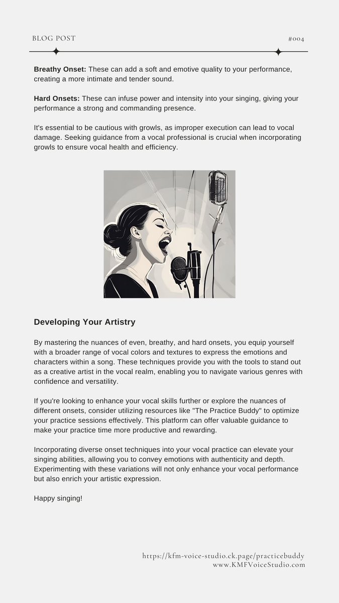 KFMVoice's tweet image. Unlock the power of your voice! Explore even, breathy, and hard onsets to add depth and emotion to your singing. 🎤✨
FREE RESOURCES HERE: kfm-voice-studio.ck.page/practicebuddy
#Singing #VoicePower #SingingEmotion #BreathyOnset #HardOnset #ExploreYourVoice
