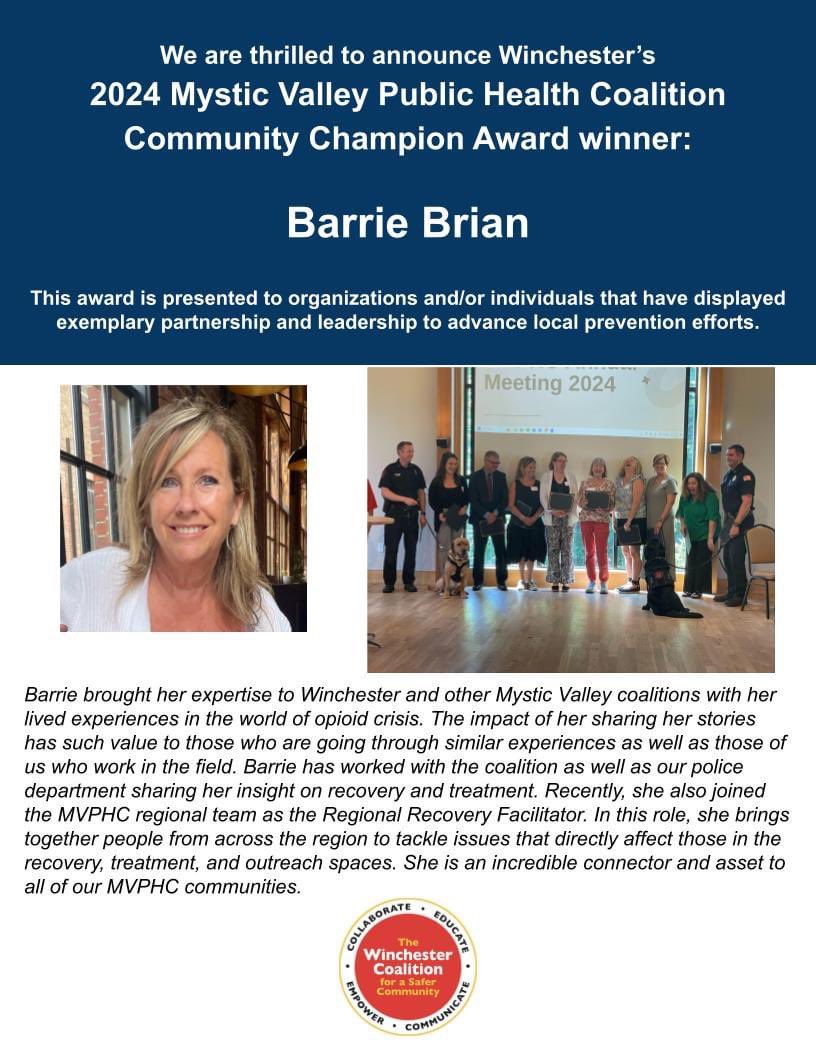 Congratulations to our own Barrie Brian!  And thank you for all of the work you do! <a href="/MysticValleyPHC/">Mystic Valley Public Health Coalition</a>