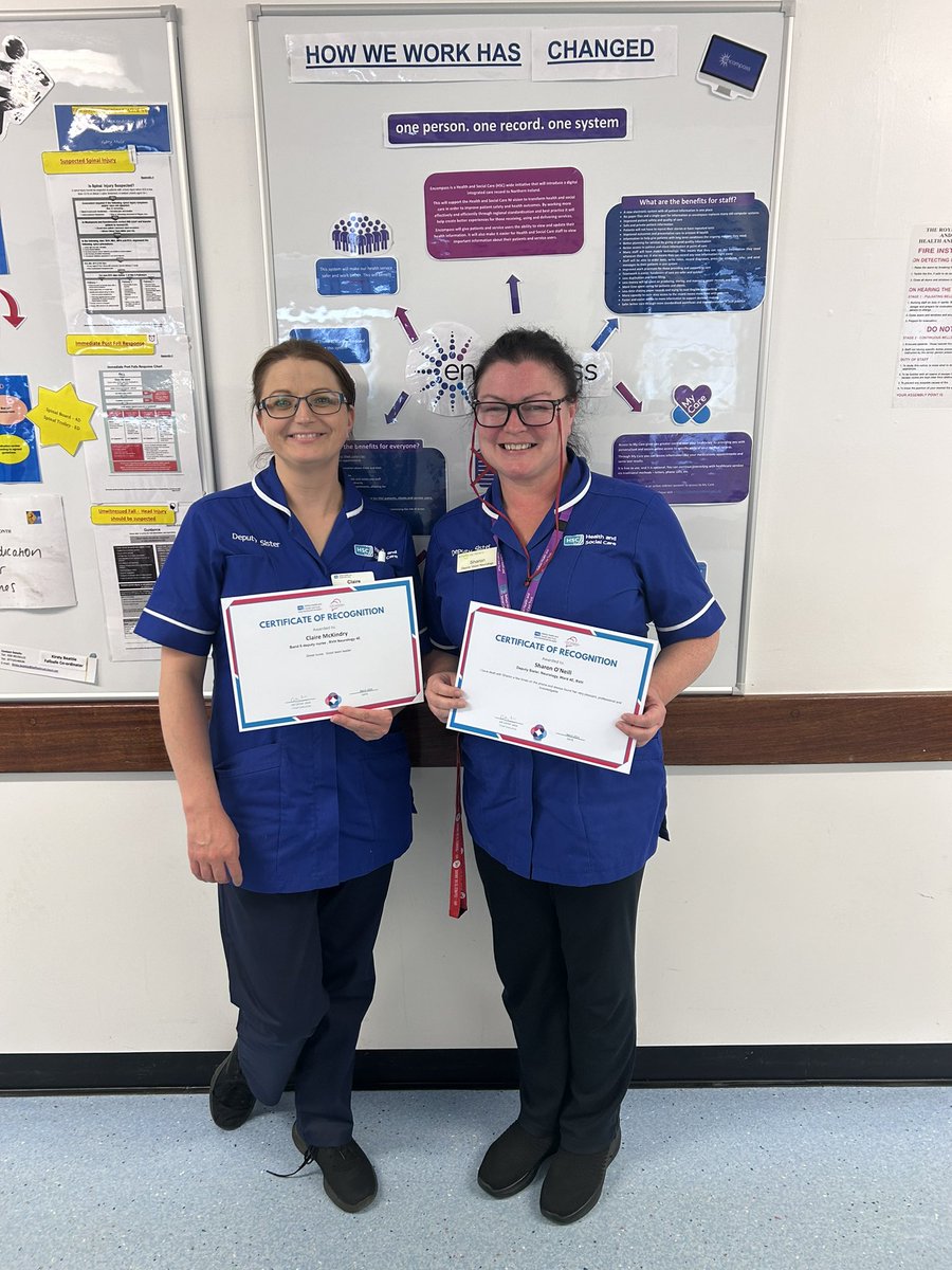 Our 2 fantastic Deputy sisters Claire and Sharon with their certificates of recognition… well done ladies, fantastic role models!! ☺️ #teamNeurology <a href="/tinadavey17/">tina davey</a> <a href="/ClareSh26/">Clare Shannon</a> <a href="/HaganBronagh/">bronagh hagan</a> <a href="/DrBArmstrongPhD/">Brian Armstrong ☘️💙</a> <a href="/BelfastTrust/">Belfast Trust</a>
