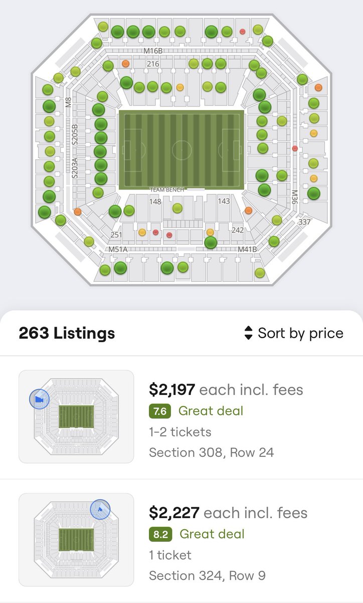 ManagerTactical's tweet photo. The cheapest Copa America Final tickets are $2197, the most expensive are around $5500.

Sideline suites will cost close to $100K 🤯

I can’t imagine how expensive the 2026 World Cup final will be 😔 https://t.co/TGlhxHM92F