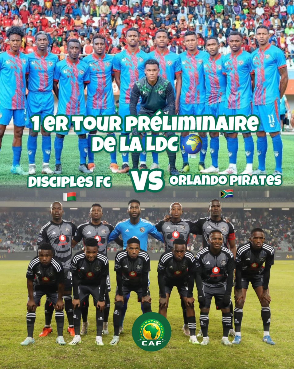 BareaFootball's tweet photo. #LDCDRAW

Un grand d’Afrique pour Disciples FC qui aura la lourde tâche de jouer contre Orlando Pirates 🇿🇦 

Le vainqueur de cette double confrontation affrontera au second tour African Star 🇳🇦 ou Jwaneng Galaxy 🇧🇼 https://t.co/SnBZ1x0cjI