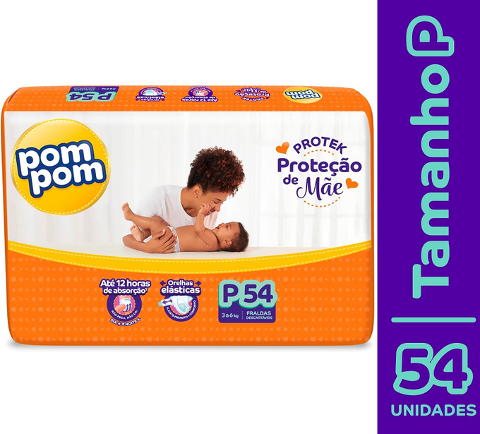 Fralda Pom Pom Protek Proteção de Mãe Mega P 54 Unidades