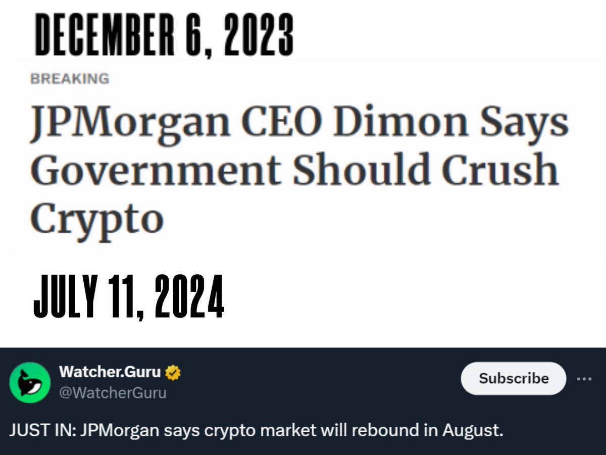 CryptoBusy's tweet photo. 💥 BREAKING: JPMORGAN SAYS CRYPTO MARKET WILL REBOUND IN AUGUST 2024

Last August 2022, they also said that "The market has reached its bottom." https://t.co/YVEB5SYv9R