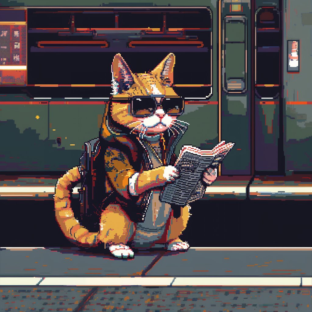 Check it out! 👀
Our very own Layoff Cat's got the literati vibe! 🐱📰 
Perusing the news on the subway—no signal needed! 🚇📵
Because who needs Wi-Fi when you've got the world in your paws? 🌐🐾
#NFT #Innovation #layoff #ERC721 #art #cat #thursdayvibes