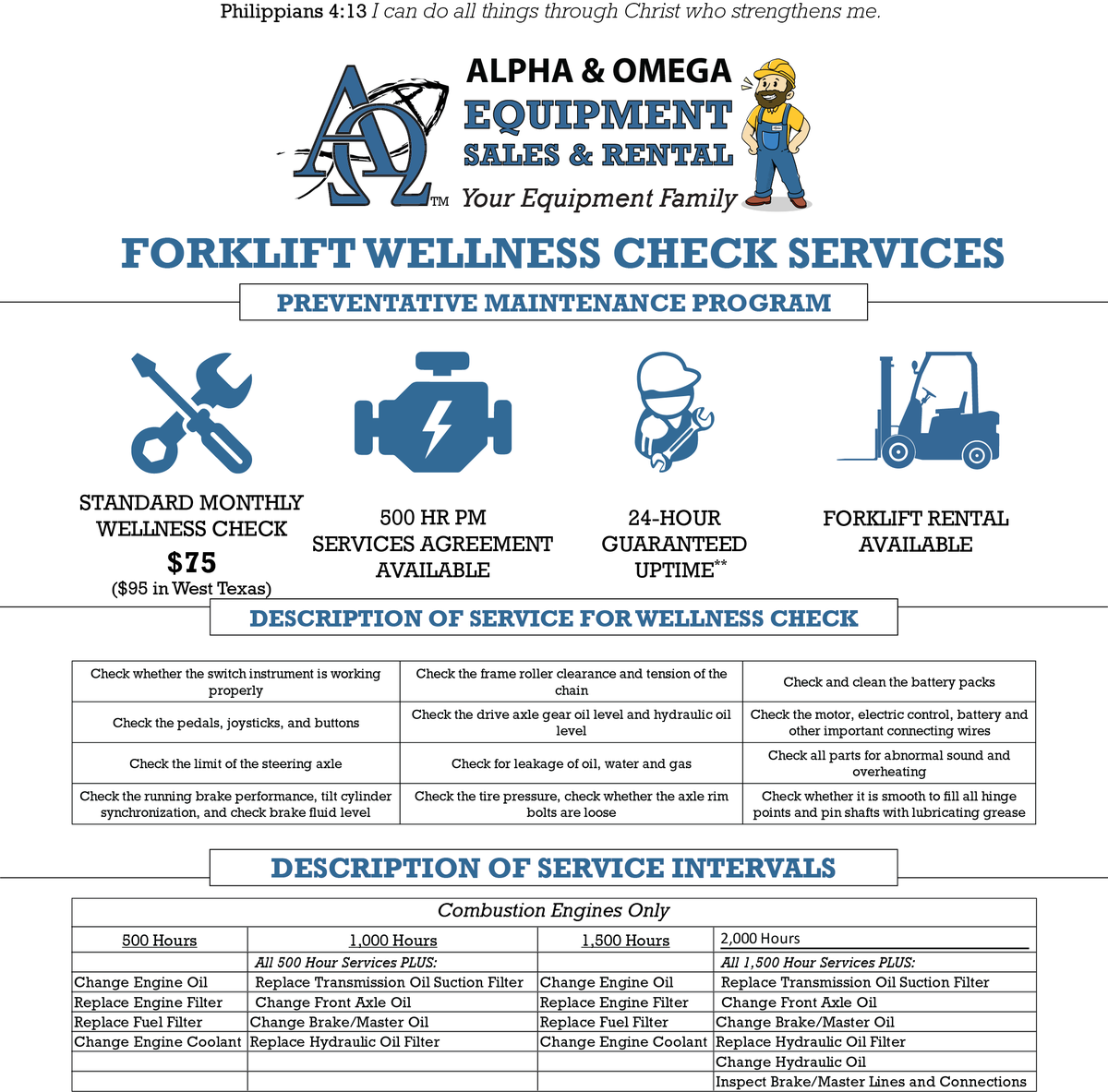 Looking for services or maintenance on a brand-new machine from Alph &amp; Omega, or even a used piece from another dealer?

Alpha &amp; Omega cover it all! You can enroll in a Preventative Maintenance Program at any time, for any machine!

alphaomegaequipment.com/--customer-ser…