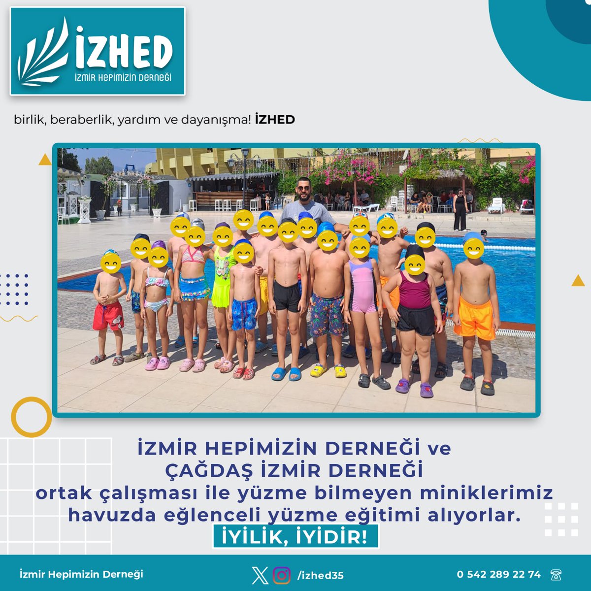 izhed35's tweet photo. İZHED ve ÇAĞDAŞ İZMİR DERNEĞİ ortak çalışması ile yüzme bilmeyen miniklerimiz havuzda eğlenceli yüzme eğitimi alıyorlar.
.
Çağdaş İzmir Derneği Başkanı Sn. Ayhan KİNDİK'e, İZHED Başkanı Sn. Cenk YILMAZ'a ve Yönetim Kurulu Üyesi Sn. Fırat AĞRILI'ya şükranlarımızı sunuyoruz.
#İzmir https://t.co/q3000UYf2U