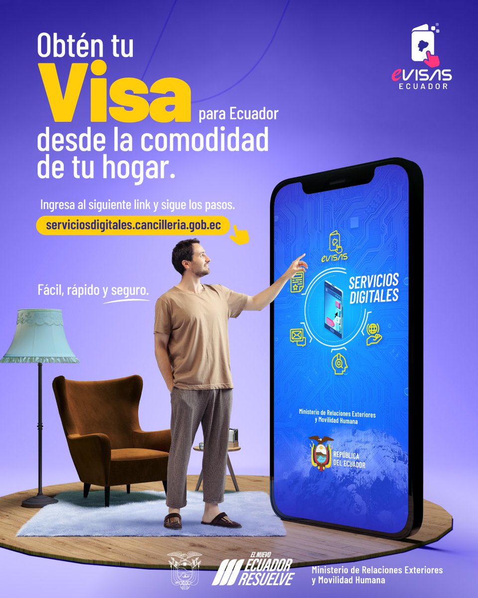 CancilleriaEc's tweet photo. 📣 Llegó el nuevo Sistema Ecuatoriano de Visados E-Visas 🇪🇨🔀🌎
 
Solicítala en ⬇️
https://t.co/uDHDr7syer
 
¡Sin cita, desde cualquier lugar y 100% on-line!

Tutorial ⬇️
https://t.co/PNJAZzDLIi https://t.co/Oclxk7NBYX
