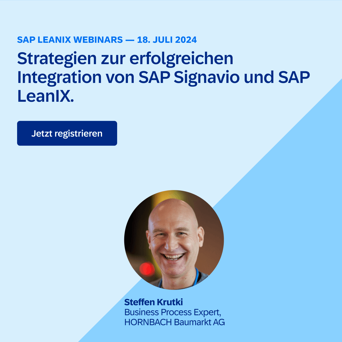 SAPLeanIX's tweet image. Jetzt zum Webinar am 18. Juli anmelden: &quot;Strategien zur erfolgreichen Integration von SAP Signavio und SAP LeanIX&quot; hubs.ly/Q02G91Jt0
Erhalten Sie von HORNBACH Baumarkt AG Einblicke in die Herausforderungen &amp;amp; Synergieeffekte bei der Integration von #SAPSignavio &amp;amp; #SAPLeanIX