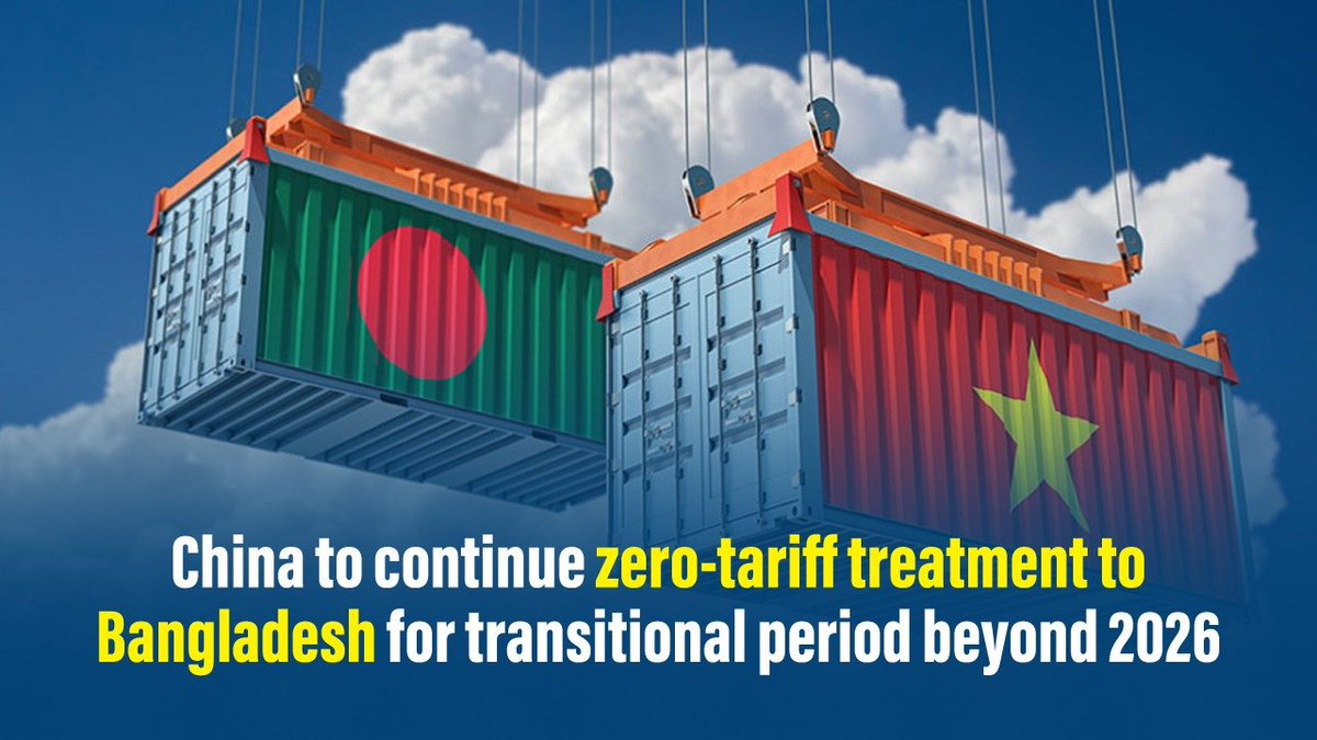 albd1971's tweet photo. #China has expressed its support to continue the zero-tariff treatment on 98 per cent of taxable items to #Bangladesh for a transitional period beyond 2026 when Bangladesh will graduate from #LDC status.
👉https://t.co/xjItMa19hs
#BangladeshChinaFriendship #DevelopingCountry https://t.co/DShrjt7kTq
