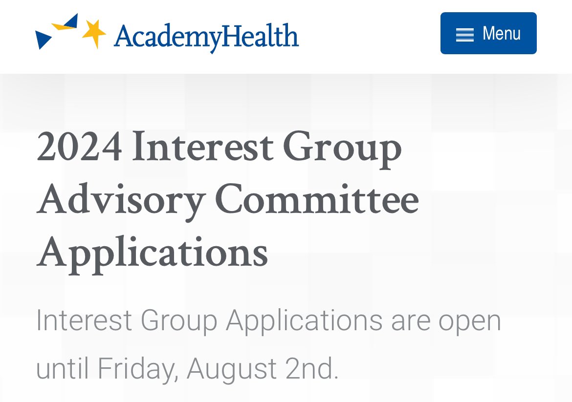 Stacy L Farr, PhD, MPH (@stacyfarr) on Twitter photo Attention🚨: Passionate Peers in advancing health services research!
❤️
Applications are LIVE to join <a href="/AcademyHealth/">AcademyHealth</a> Interest Group Advisory Committees!
Join me on the Quality & Value IG and let’s collaborate and make an impact together!
academyhealth.org/IGACApplicatio…
🩺🫶🏻 Attention🚨: Passionate Peers in advancing health services research!
❤️
Applications are LIVE to join <a href="/AcademyHealth/">AcademyHealth</a> Interest Group Advisory Committees!
Join me on the Quality & Value IG and let’s collaborate and make an impact together!
academyhealth.org/IGACApplicatio…
🩺🫶🏻