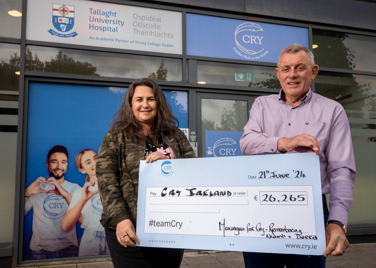The curtain descended on an epic 10 Year Charity event for CRY - Monagea.

Pictured recently at the Centre in #Tallaght are Clare Scanlan &amp; Liam Herlihy presenting CRY Ireland with €26,265 raised remembering their children Niamh % Darra.

#RememberingNiamhAndDarra
#Monagea
