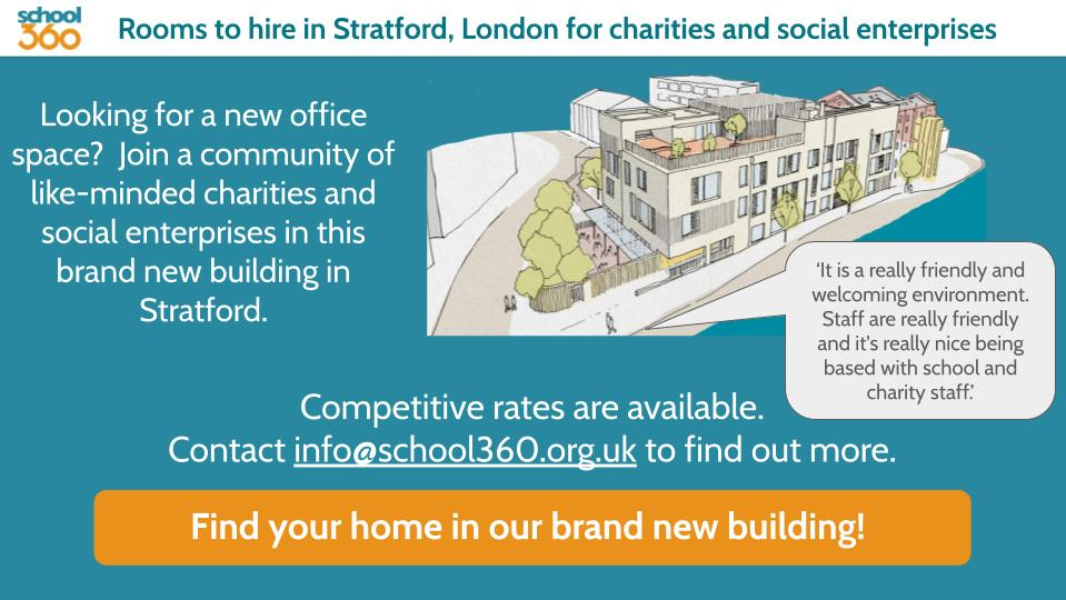 School360_'s tweet photo. Looking for a new place for your office? Come check out our new building in Stratford. For more details, email us at info@school360.org.uk. https://t.co/uBWuRc6qkV