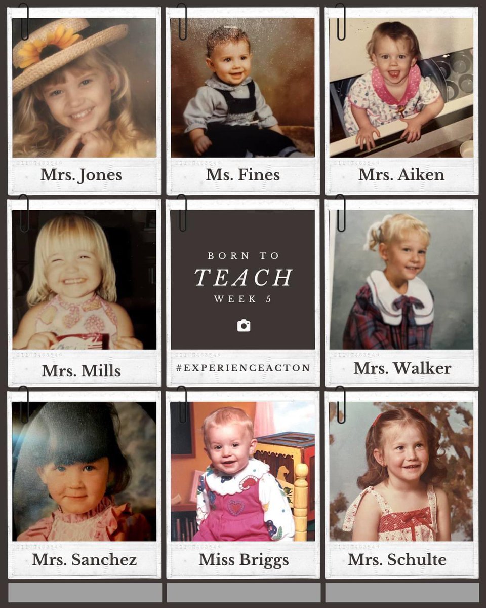 ActonElementary's tweet photo. The AES "Born to Teach" Week 5 reveal is HERE! 👶

1️⃣Rachel Jones, 5th
2️⃣Rachel Fines, Music
3️⃣Brittany Aiken, 3rd
4️⃣Staci Mills, 4th
5️⃣Leighann Walker, 2nd
6️⃣Shannon Sanchez, 1st
7️⃣Haley Briggs, IS
8️⃣Shayna Schulte, SPED

Stay tuned next week for the final round! 

@granburyisd https://t.co/YvN3g7ssfa