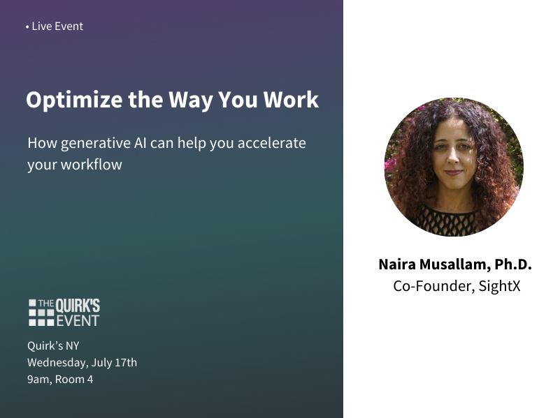 Who’s ready for #QuirksNY next week!? 

Stop by the booth (518) to test drive our #GenerativeAI consultant Ada and catch our session bright and early on day 1!

#QuirksEvent #Quirks #MarketResearch