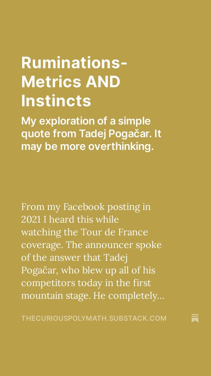 PolymathToBe's tweet image. "I train with the metrics, but I race with my instincts." Tadej Pogačar 
open.substack.com/pub/thecurious…