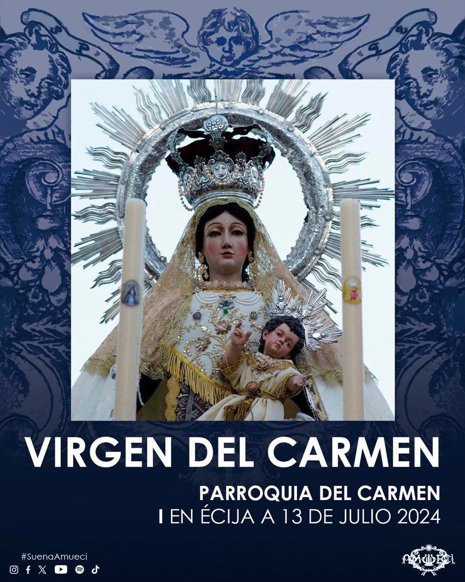BandaAMUECI's tweet photo. 𝐀𝐆𝐄𝐍𝐃𝐀 𝐅𝐈𝐍 𝐃𝐄 𝐒𝐄𝐌𝐀𝐍𝐀

El próximo sábado a las 21:00h, acompañaremos a Ntra. Sra. del Carmen en su Procesión Parroquial por las calles de su feligresía.

#SuenaAmueci🎶 https://t.co/768tgStAC4