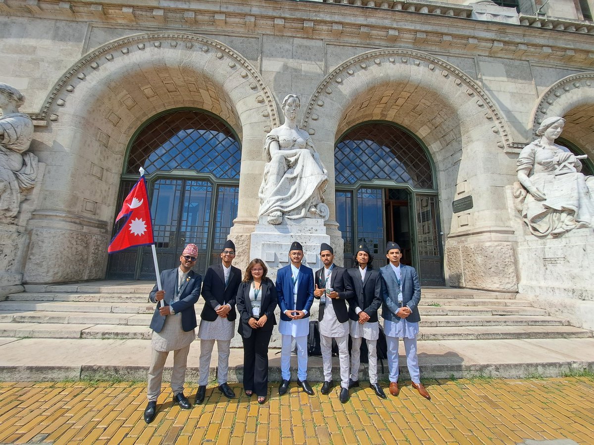 Team Nepal after the opening ceremony of the 37th International Young Physicists' Tournament (IYPT2024) in Budapest, Hungary. #NASONepal #IYPT2024 #NYPT2024 #Nepal #Hungary