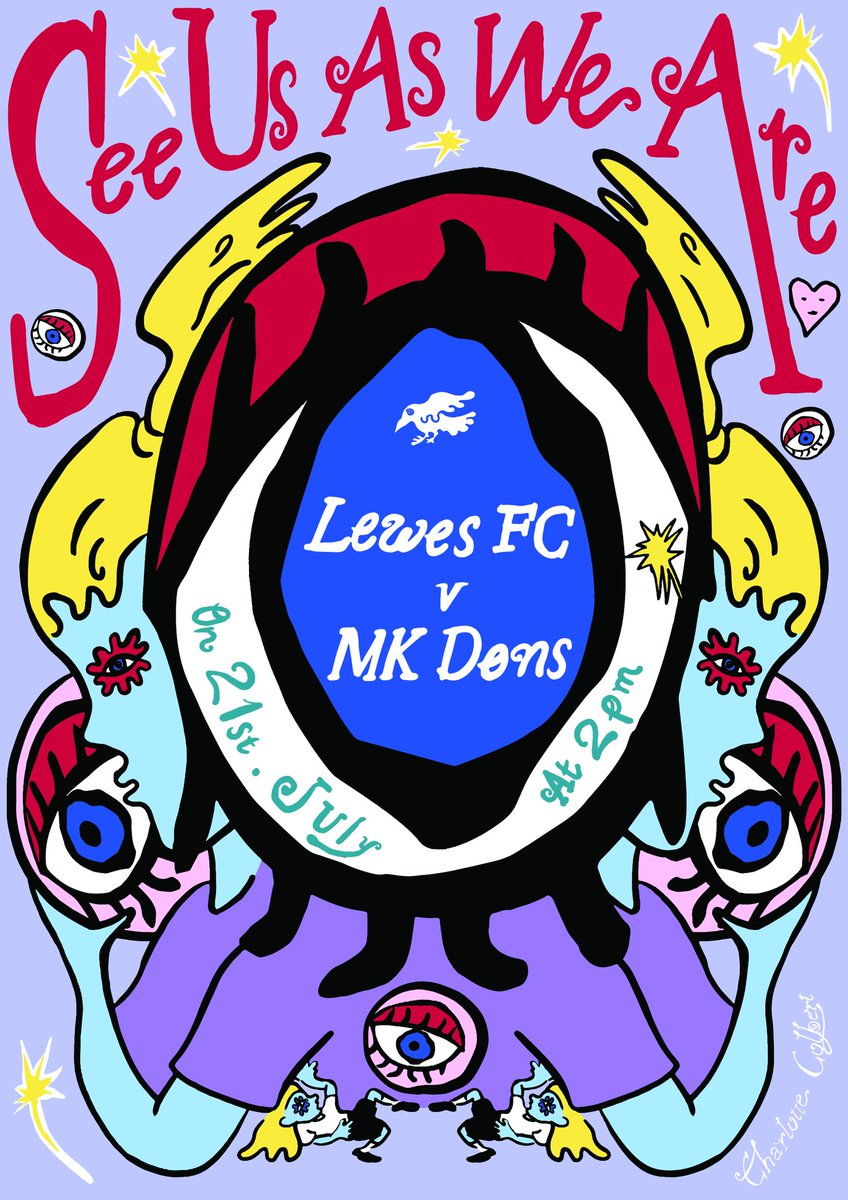 Come see us on the 21st as we take on the MK Dons for the first game of the season! 💫

We're bringing the energy and spirit of Lewes back to the Pan. 🤩

Tickets - buytickets.at/lewesfootballc…

Poster design by Charlotte Colbert Studio 😄

#SeeUsAsWeAre👁
#COYR🔴⚫️