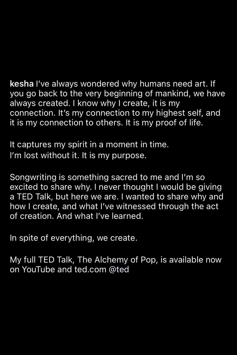 KeshaDiscord's tweet photo. Kesha’s full TED Talk, The Alchemy of Pop, is now available to stream on YouTube and TED

https://t.co/y7h5JdvgsR https://t.co/CMYNVwm3Zk
