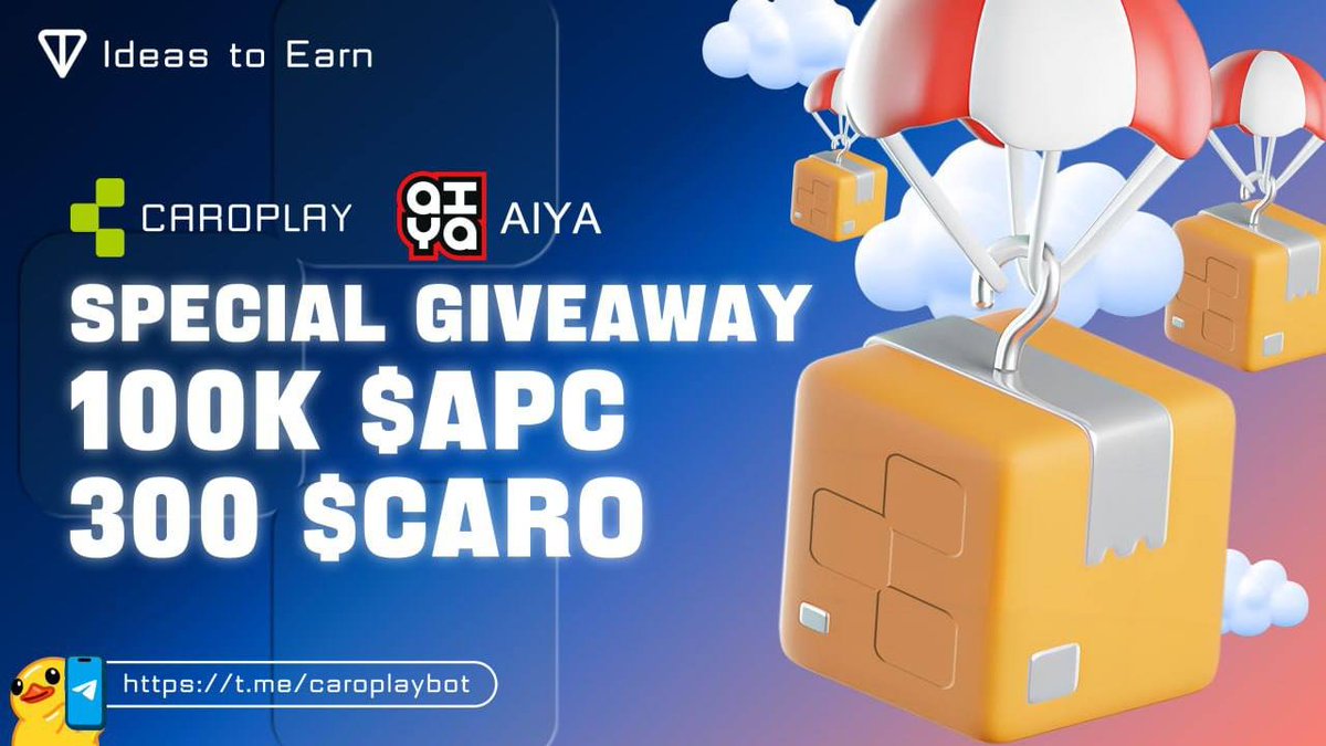 🚨GIVEAWAY WITH <a href="/CaroPlayWorld/">Caro Play</a> 

🎁$CARO (worth 150$) and 100k $APC 

CaroPlay is the world's first WEB3 "ideas to earn" project and the first star NFT project on the TON chain, authorized by FIFA World Player of the Year Fabio Cannavaro. 
CaroPlay is an innovative Web3 project