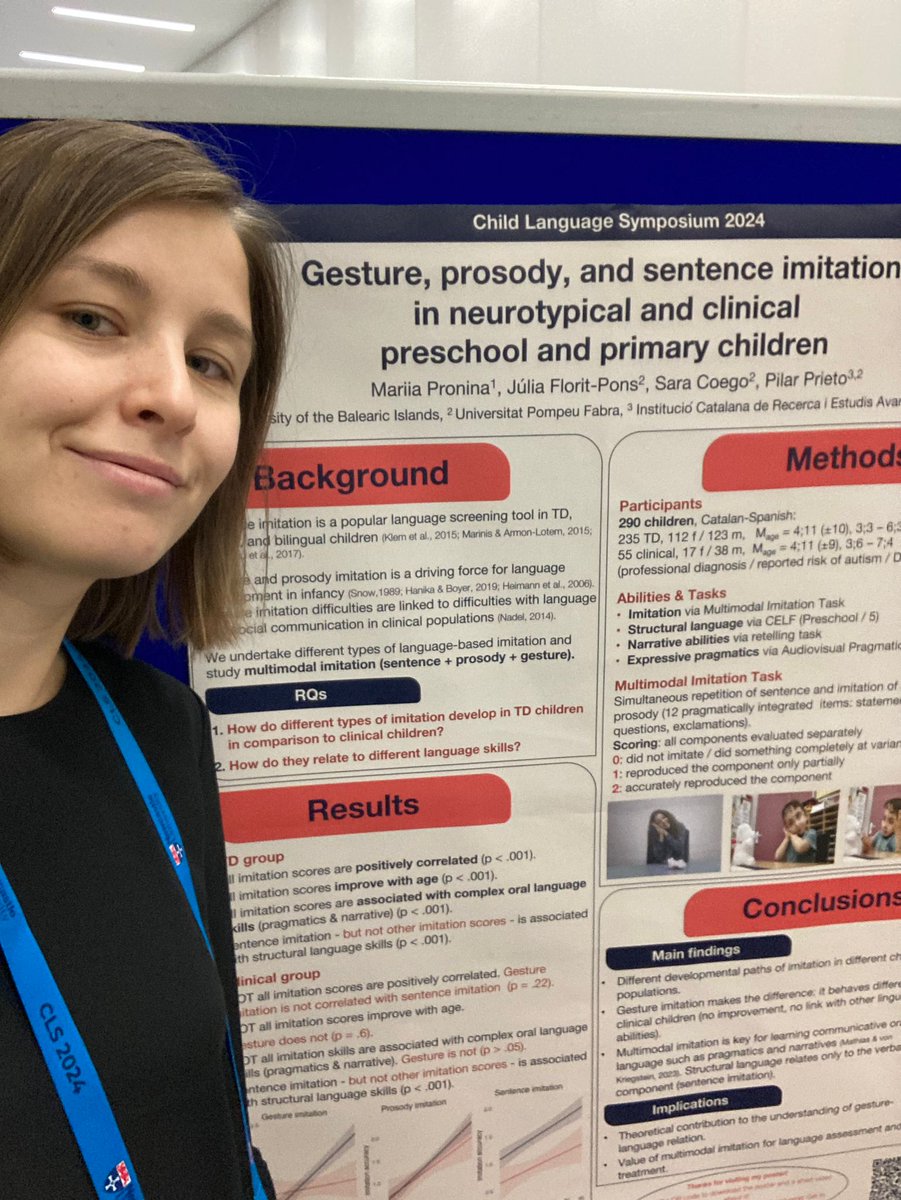 Prosodic and Gestural Studies Group (GrEP-G) (@grepupf) on Twitter photo <a href="/pronina_marusia/">promar</a> has also presented a poster about multimodal imitation in children with typical development and neurodevelopmental disorders. In collab. with <a href="/JuliaFloritPons/">Júlia Florit-Pons</a>, <a href="/saracoegom/">Sara Coego</a> and <a href="/PilarPVives/">Pilar Prieto 🌹🎗</a> 
Poster video presentation: youtu.be/BuShpJjJy6E?si… <a href="/pronina_marusia/">promar</a> has also presented a poster about multimodal imitation in children with typical development and neurodevelopmental disorders. In collab. with <a href="/JuliaFloritPons/">Júlia Florit-Pons</a>, <a href="/saracoegom/">Sara Coego</a> and <a href="/PilarPVives/">Pilar Prieto 🌹🎗</a> 
Poster video presentation: youtu.be/BuShpJjJy6E?si…