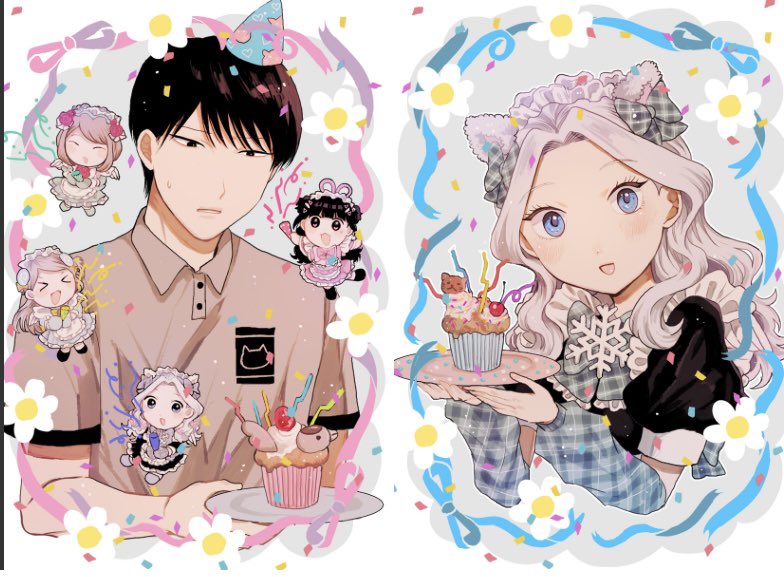 「コンカフェラブコメ「鶴子の恩返し」今週はイラストギャラリーを更新可愛いの全てが詰」|少年ジャンプ＋のイラスト