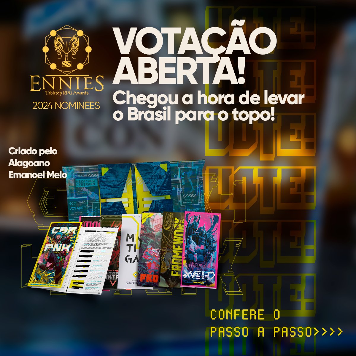 SecularGames's tweet image. Vamos de novo, dessa vez com a orientação correta! Escolham 1!!!!
Acessem o vote.ennie-awards.com/vote/2024/ e votem com todos os IPs que tiverem! Sigam o Passo a Passo das imagens! Compartilhem sem o mínimo pudor.

Até o fim da votação, VAMOS GANHAR!!!!