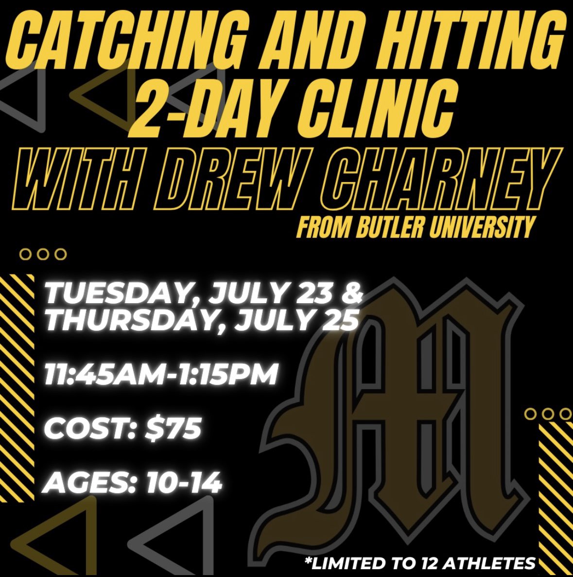 Calling all 10-14 year old catchers!  

Come train with a longtime  <a href="/Macstrengthmn/">MacStrength MN</a> athlete wanting to pass his knowledge on to youth catchers!  Drew is a Hopkins alumni and current division 1 player at Butler University. 

Link to purchase: train.macstrengthmn.com/packages/36413…