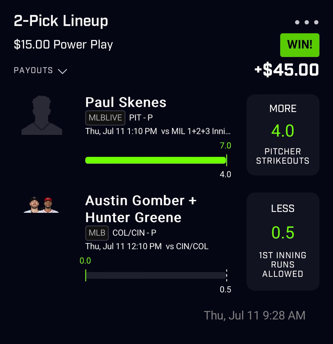 MadnessDFS's tweet photo. Never taking Skenes unders ✅ #PrizePicks https://t.co/tvz9odTUy6