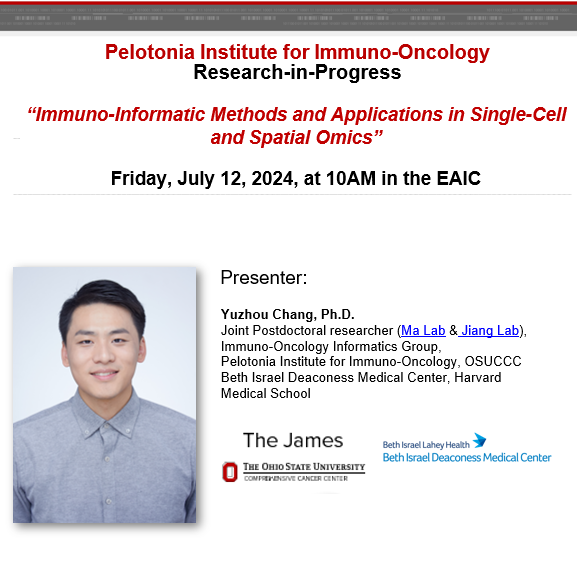 OhioStatePIIO's tweet photo. Join us tomorrow for #PIIO research-in-progress by Dr. @Yuzhou_Chang, entitled “#Immuno_Informatic methods and applications in #Single_Cell and #Spatial_Omics” @QinMaBMBL @SizunJ @Zihai #IOIG https://t.co/NFiySlgRoT