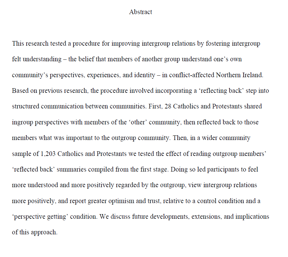 Andrew Livingstone (@realandrewliv) on Twitter photo New pre-print: osf.io/preprints/psya…
Fostering felt understanding through structured communication: Developing a tool to improve intergroup relations
V proud of this work in Northern Ireland with <a href="/Shelley_McKeown/">Shelley McKeown Jones</a> and James Willmott
1/ New pre-print: osf.io/preprints/psya…
Fostering felt understanding through structured communication: Developing a tool to improve intergroup relations
V proud of this work in Northern Ireland with <a href="/Shelley_McKeown/">Shelley McKeown Jones</a> and James Willmott
1/
