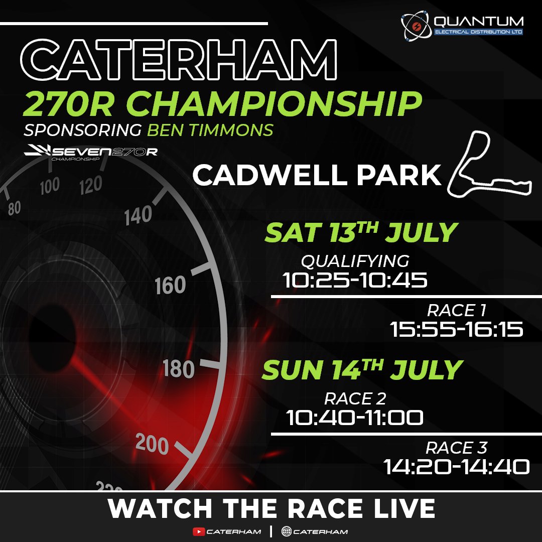 Off to the races!

The racing continues on Saturday 13th July &amp; Sunday 14th July, at Cadwell Park with 3 action packed races.

Watch the Action LIVE!

Saturday 13th July: youtube.com/watch?v=hzrMsJ…

Sunday 14th July: youtube.com/watch?v=CRnUHp…

#cadwellpark #caterham #caterham270