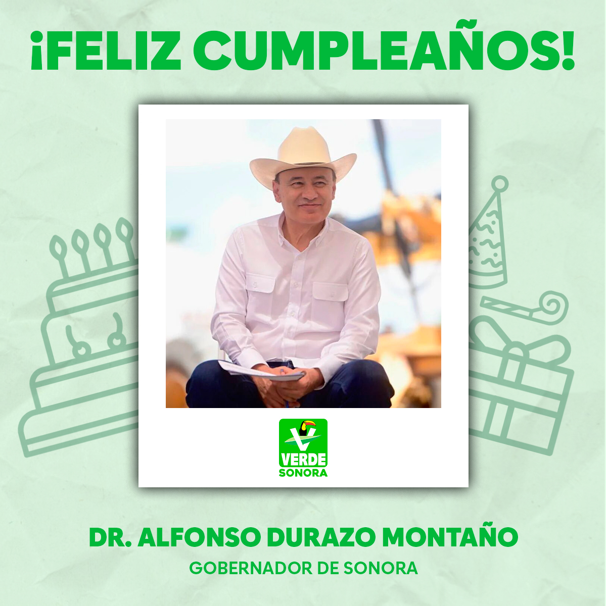 partidoverdeson's tweet photo. 🎉 ¡Hoy celebramos el cumpleaños del Dr. @AlfonsoDurazo, nuestro querido Gobernador de Sonora! Agradecemos su incansable trabajo y dedicación hacia nuestro estado. Su liderazgo y compromiso han sido fundamentales para el progreso y bienestar de las y los sonorenses. https://t.co/Ikltcp2tqG