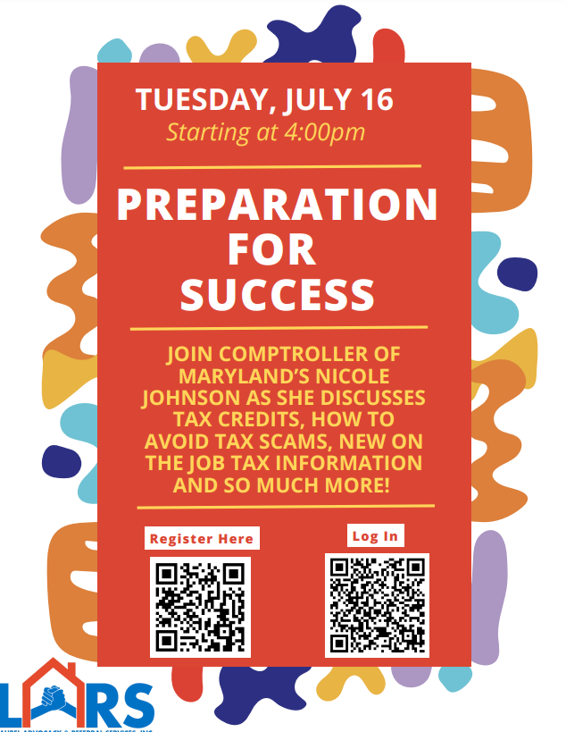 Join us on Tuesday, July 16th at 4 pm virtually to learn all about taxes from our special guest from the Comptroller of Maryland. 

ow.ly/tx8u50SzWlE

#Nonprofit #Partnerships #CommunitySupports #PrepforSuccess