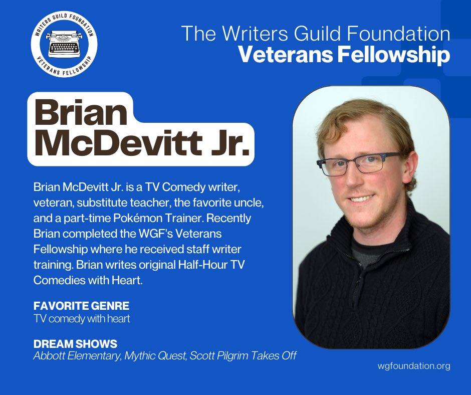 BrianMcDevittJr's tweet photo. I feel extremely honored to have been selected for this Fellowship. When I break through, it will be because the folks @WritersGuildF gave me a ladder to climb. I’m extremely grateful to Kira, @circularvalley and all my mentors who got me to this point where I’m ready to staff. https://t.co/JgtSjkrfvZ