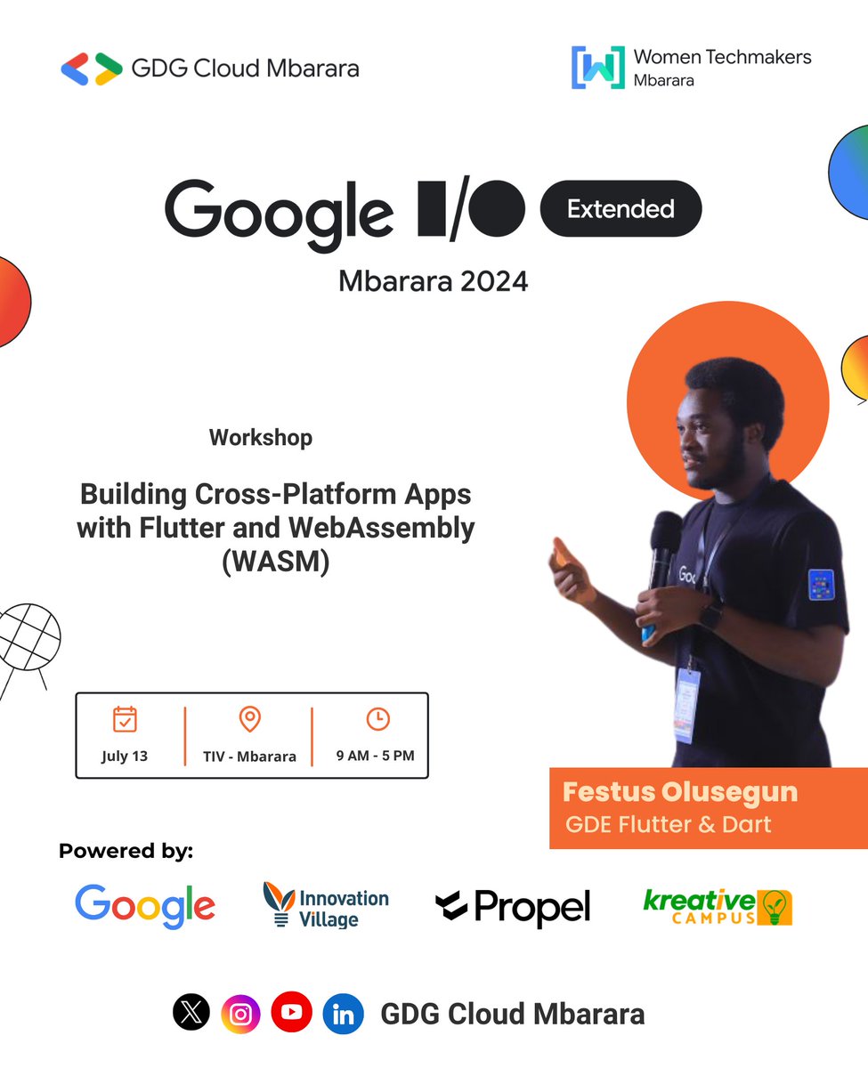GDGCloudMbarara's tweet photo. 🚨 Speaker #6

We're excited to announce @iamjideguru as our sixth speaker at #IOExtendedMbarara this Saturday, July 13! 🥳

Festus is a mobile and backend developer. He is also a @GoogleDevExpert for Flutter and Dart.

RSVP here: https://t.co/1gksD7iUlr https://t.co/IV8P2aD8Co