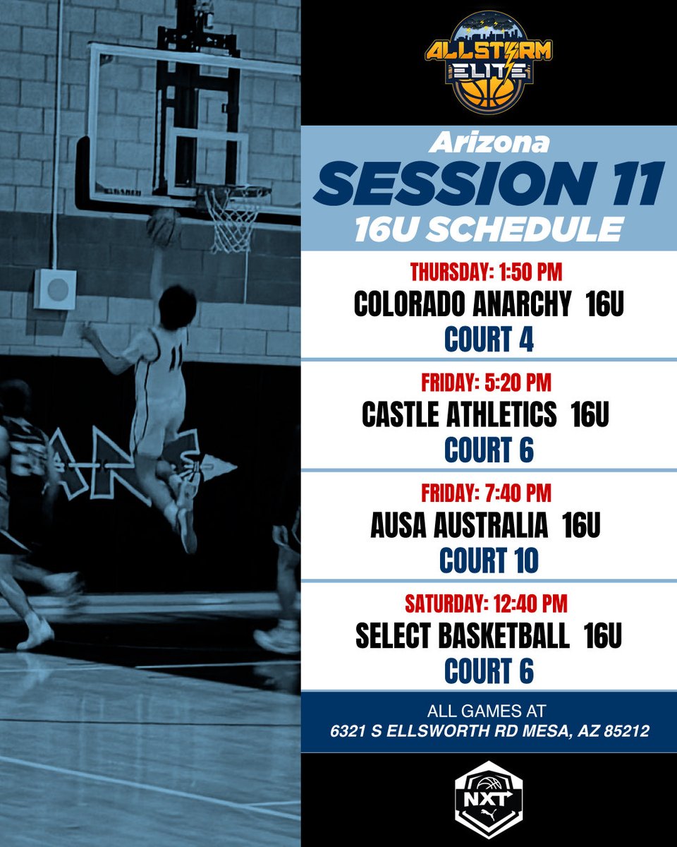 New schedule for Phoenix! <a href="/allstormelite/">AllStorm Elite</a> <a href="/pumahoops/">PUMA Basketball</a> <a href="/NXTPROWEST/">NXTPRO West</a> @nxtpro