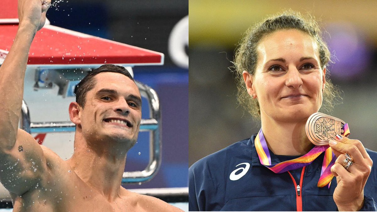 Cérémonie d'ouverture des JO 2024 : Florent Manaudou et Mélina Robert-Michon porte-drapeaux français f24.my/AT6U.x