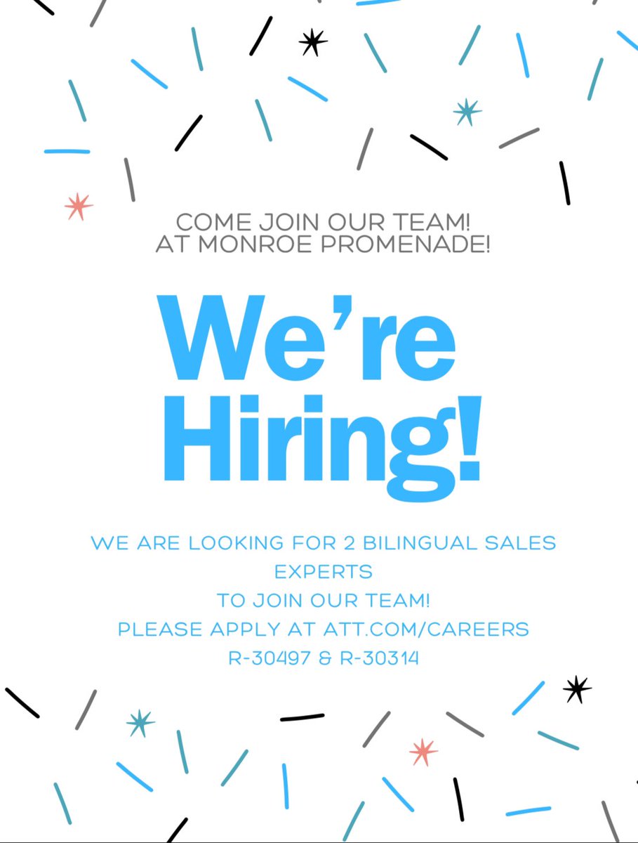 Ciarasky15's tweet photo. Monroe Promenade is hiring! https://t.co/C82F0xlaZi