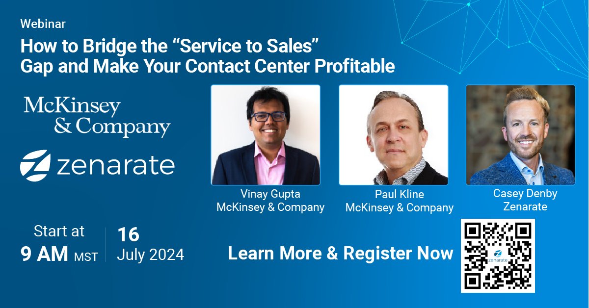 📣 Calling all Contact Center Leaders! Are you ready to bridge the 'Service to Sales' gap and make your contact center more profitable? Join us for an insightful webinar in collaboration with McKinsey and Zenarate!
🔗 Register Now hubs.la/Q02Ghstx0 
#ContactCenterWebinar