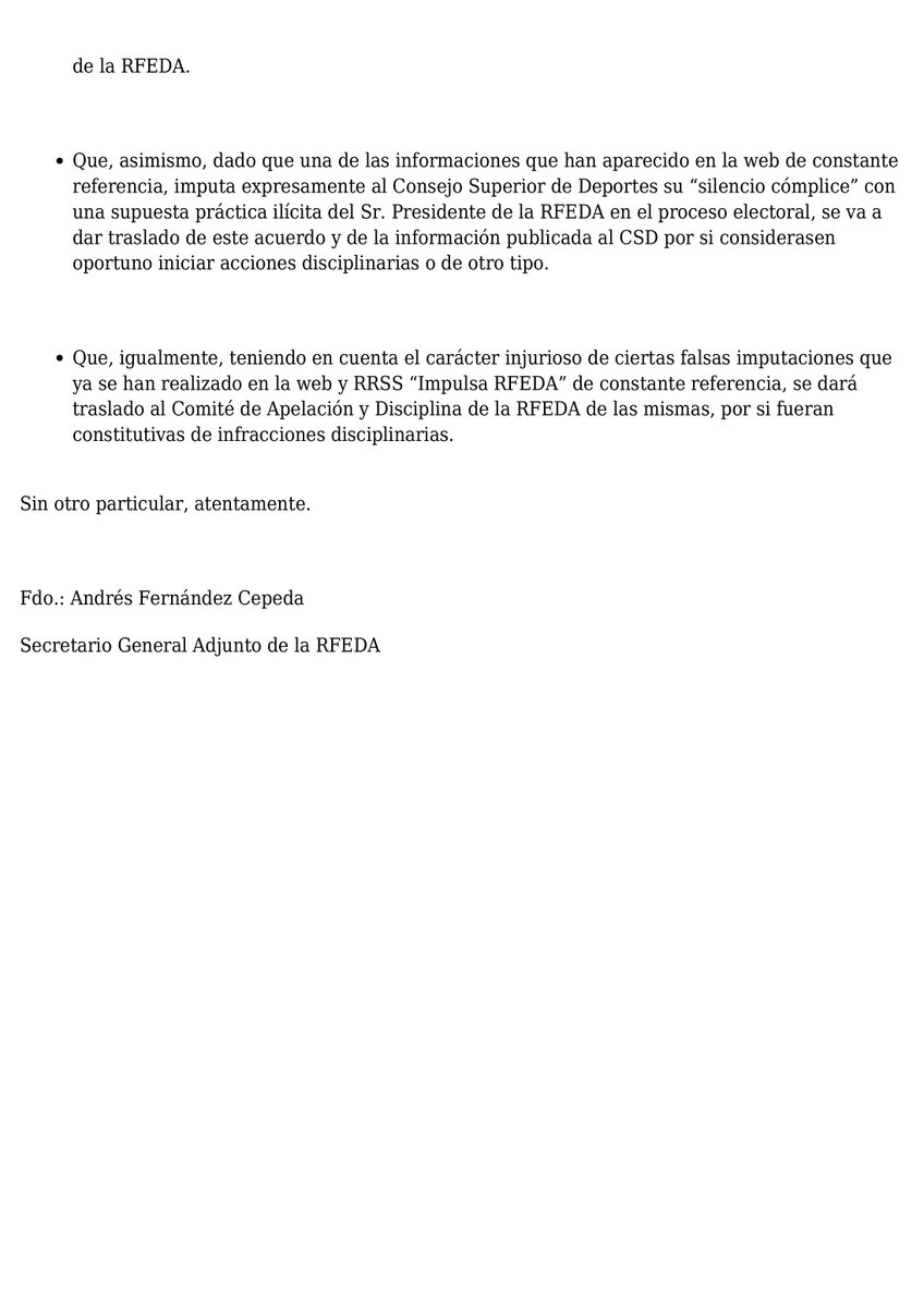 La RFEDA también nos quiere cerrar esta página.