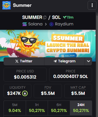 SummerCoinSol's tweet photo. β
Weβve been verified on Dexscreener! π Track our progress and stay updated with the latest data. #SummerToken #Dexscreener #Solana
βοΈ Contract: 71JzAXvrWVZy8YBJg4jqqUK22K9L2fJWGTz8jJp7KLqa https://t.co/37Ngw1KbAZ