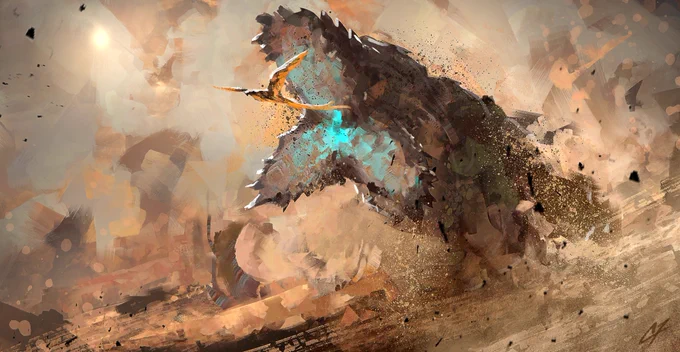 Finally got around to finish the Balahara piece I started a while ago. Changed the color of the bird to contrast the orange environment. Cant wait to fight this monster, I hope it has a big version like the velociprey have the velocidrome. #fanart #monsterhunter #MHWilds 