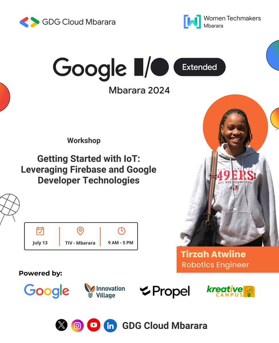 GDGCloudMbarara's tweet photo. 🚨 Speaker #9

We're excited to announce @Tirzahatwiine as our ninth speaker at #IOExtendedMbarara this Saturday, July 13! 🥳

Tirzah is a passionate computer scientist specializing in robotics. She's also a GDSC Co-Lead.

RSVP here: https://t.co/1gksD7iUlr https://t.co/lnV2EkfgTO